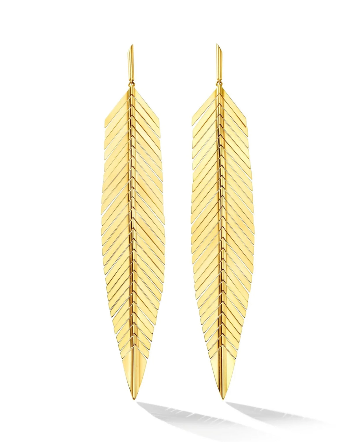 Large Yellow Gold Feather Earrings