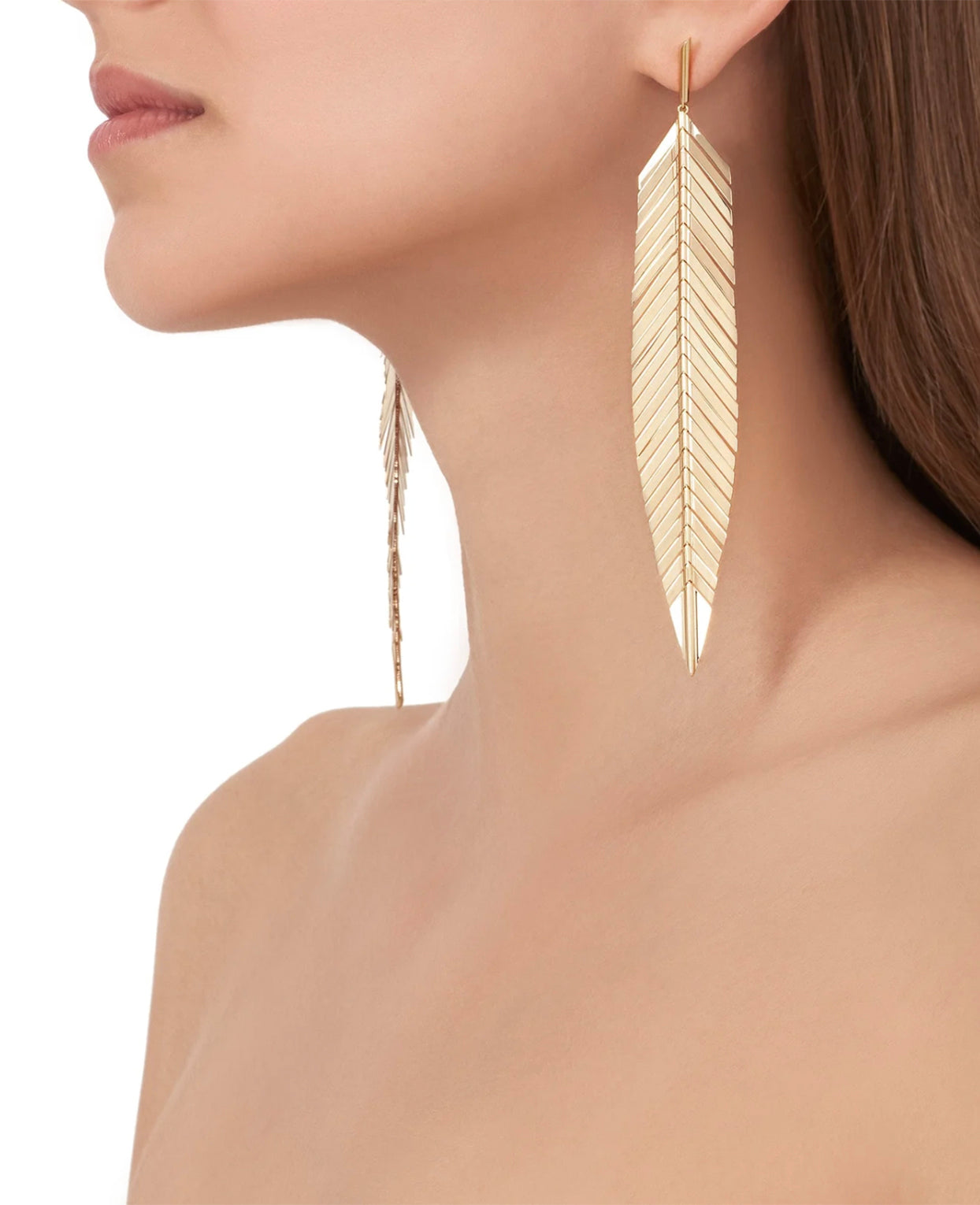 Large Yellow Gold Feather Earrings