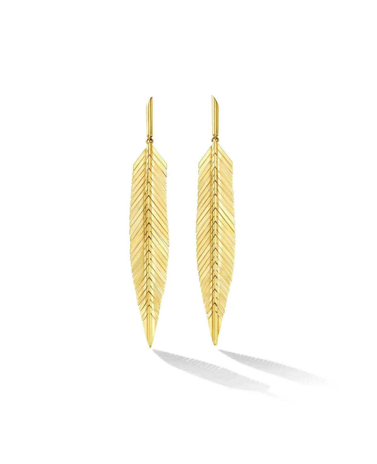 Medium Yellow Gold Feather Earrings