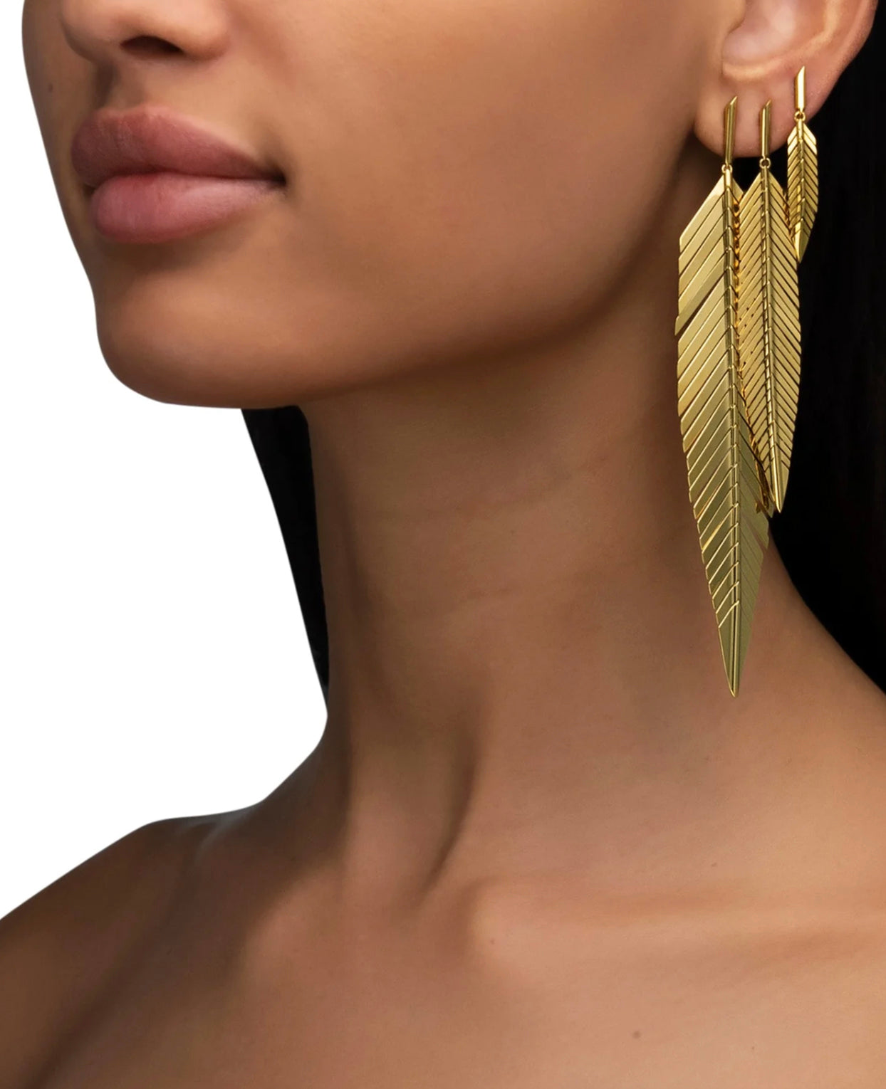 Medium Yellow Gold Feather Earrings